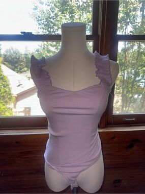 Apricot Lane Lavender Ribbed Ruffle Strap Bodysuit